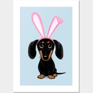 Funny Dog Easter | Cute Dachshund with Pink Bunny Ears Posters and Art